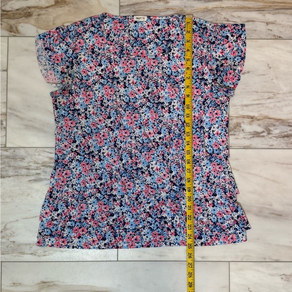 Westport Pink & Blue Floral Ruffle Sleeve Blouse | Size Large - Picture 3 of 8